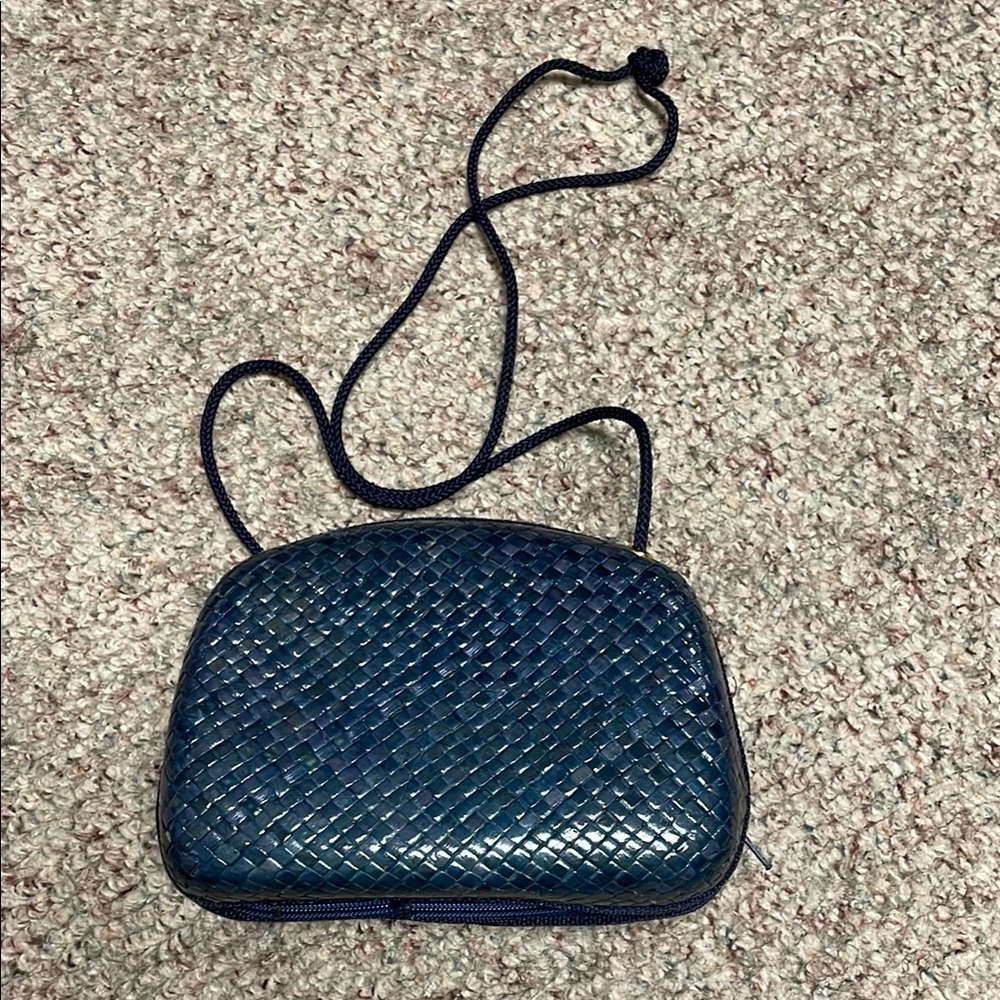 Vintage Blue structured Woven straw Women's purse